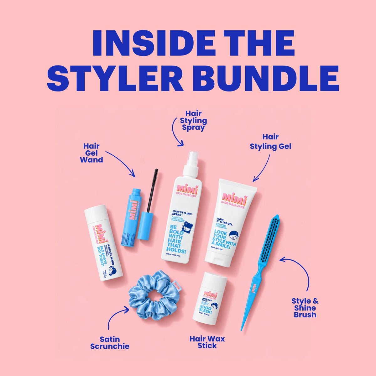 Everything that comes in the MIMI_Kids_Hair_Styling_Bundle